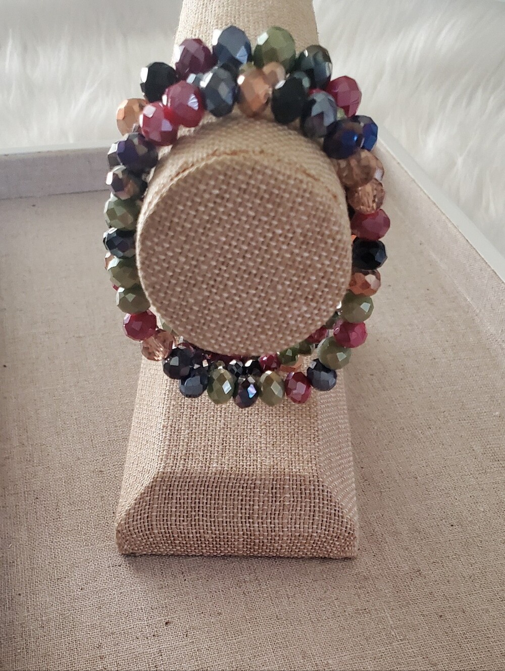 Multicolor Faceted Beaded Stretch Bracelet Trio Set Colorful Stackable OS - Picture 4 of 5